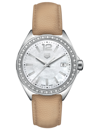 Tag Heuer Formula 1 Quartz 35mm Diamond Mother of Pearl Dial Beige Leather Strap Watch for Women - WBJ131A.FC8254