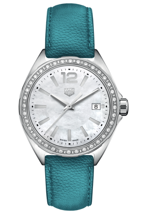 Tag Heuer Formula 1 Quartz 35mm Diamond Mother of Pearl Dial Blue Leather Strap Watch for Women - WBJ131A.FC8256