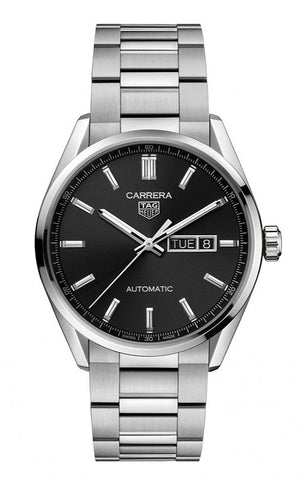 Tag Heuer Carrera Day Date Automatic Black Dial Silver Steel Strap Watch for Men - WBN2010.BA0640