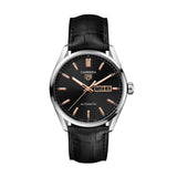 Tag Heuer Carrera Day Date Black Dial Black Leather Strap Watch for Men - WBN2013.FC6503