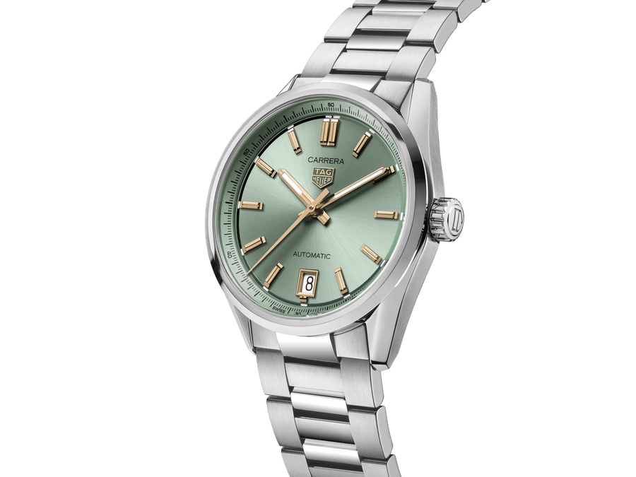 Tag Heuer Carrera Date Automatic 18K Green Dial Silver Steel Strap Watch for Women - WBN2312.BA0001