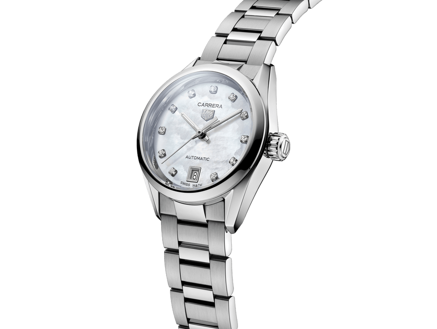 Tag Heuer Carrera Diamonds Mother of Pearl Dial Silver Steel Strap Watch for Women - WBN2412.BA0621