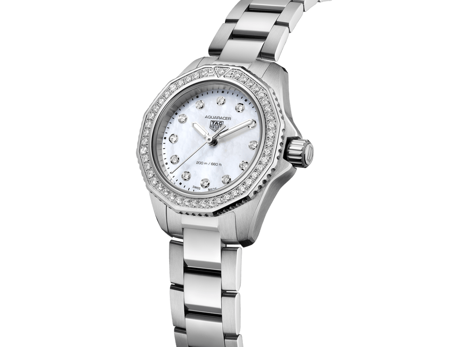 Tag Heuer Aquaracer Professional 200 Quartz Diamond Mother of Pearl Dial Silver Steel Strap Watch for Women - WBP1417.BA0622