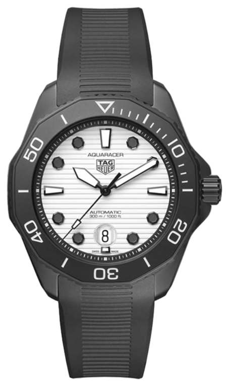 Tag Heuer Aquaracer Professional 300 Automatic White Dial Black Rubber Strap Watch for Men - WBP201D.FT6197