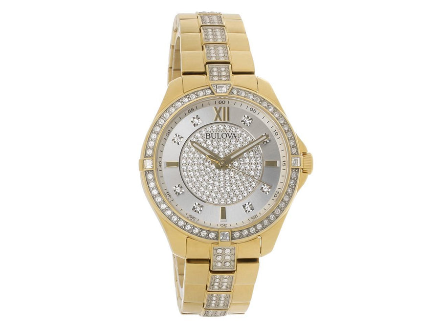 Bulova Crystal Collection Silver Crystal Dial Gold Steel Strap Watch for Women - 98L228
