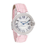 Cartier Ballon Bleu De Cartier Diamonds Silver Dial Pink Leather Strap Watch for Women - WE902037