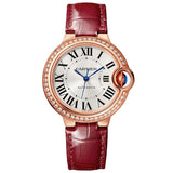 Cartier Ballon Bleu De Cartier Diamonds Silver Dial Red Leather Strap Watch for Women - WJBB0033