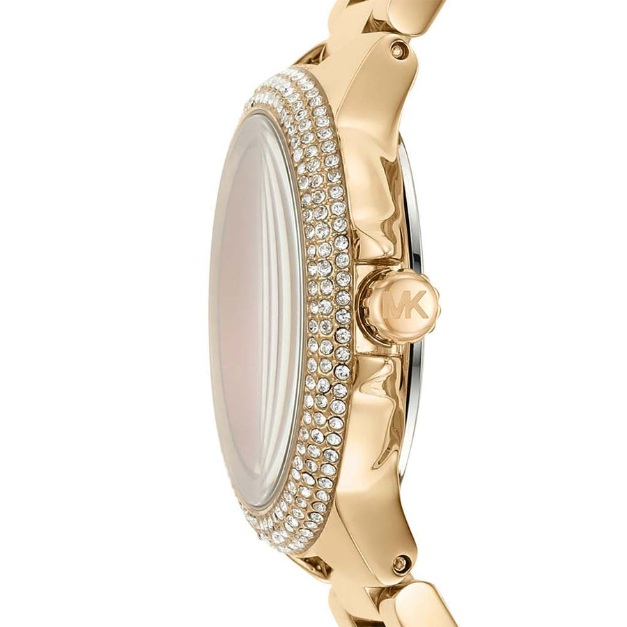 Michael Kors Camille Analog Red Dial Gold Steel Strap Watch For Women - MK7196