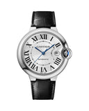 Cartier Ballon Bleu de Cartier Silver Dial Black Leather Strap Watch for Men - WSBB0026