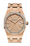 Audemars Piguet Royal Oak Quartz Diamonds Rose Gold Dial Rose Gold Steel Strap Watch for Women - 67651OR.ZZ.1261OR.03