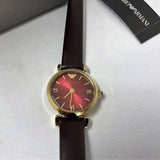 Emporio Armani Gianni T Bar Burgundy Dial Burgundy Leather Strap Watch For Women - AR1758