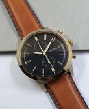 Fossil Townsman Chronograph Black Dial Brown Leather Strap Watch for Men - FS5338