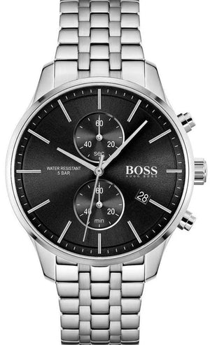 Hugo Boss Associate Black Dial Silver Steel Strap Watch for Men - 1513869