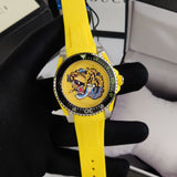 Gucci Dive Tiger Yellow Dial Yellow Rubber Strap Watch For Men - YA136317