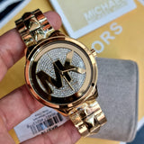 Michael Kors Runway Mercer Crystals Gold Dial Gold Steel Strap Watch For Women - MK6714