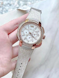 Michael Kors Sidney Chronograph White Dial Beige Leather Strap Watch For Women - MK6949