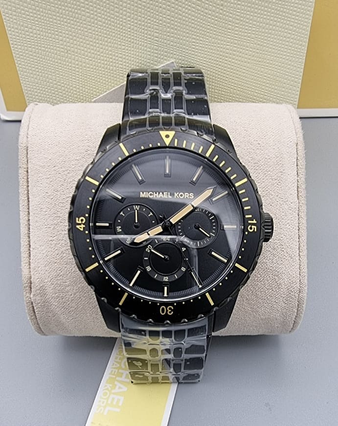 Michael Kors Cunningham Chronograph Black Dial Black Steel Strap Watch For Men - MK7157
