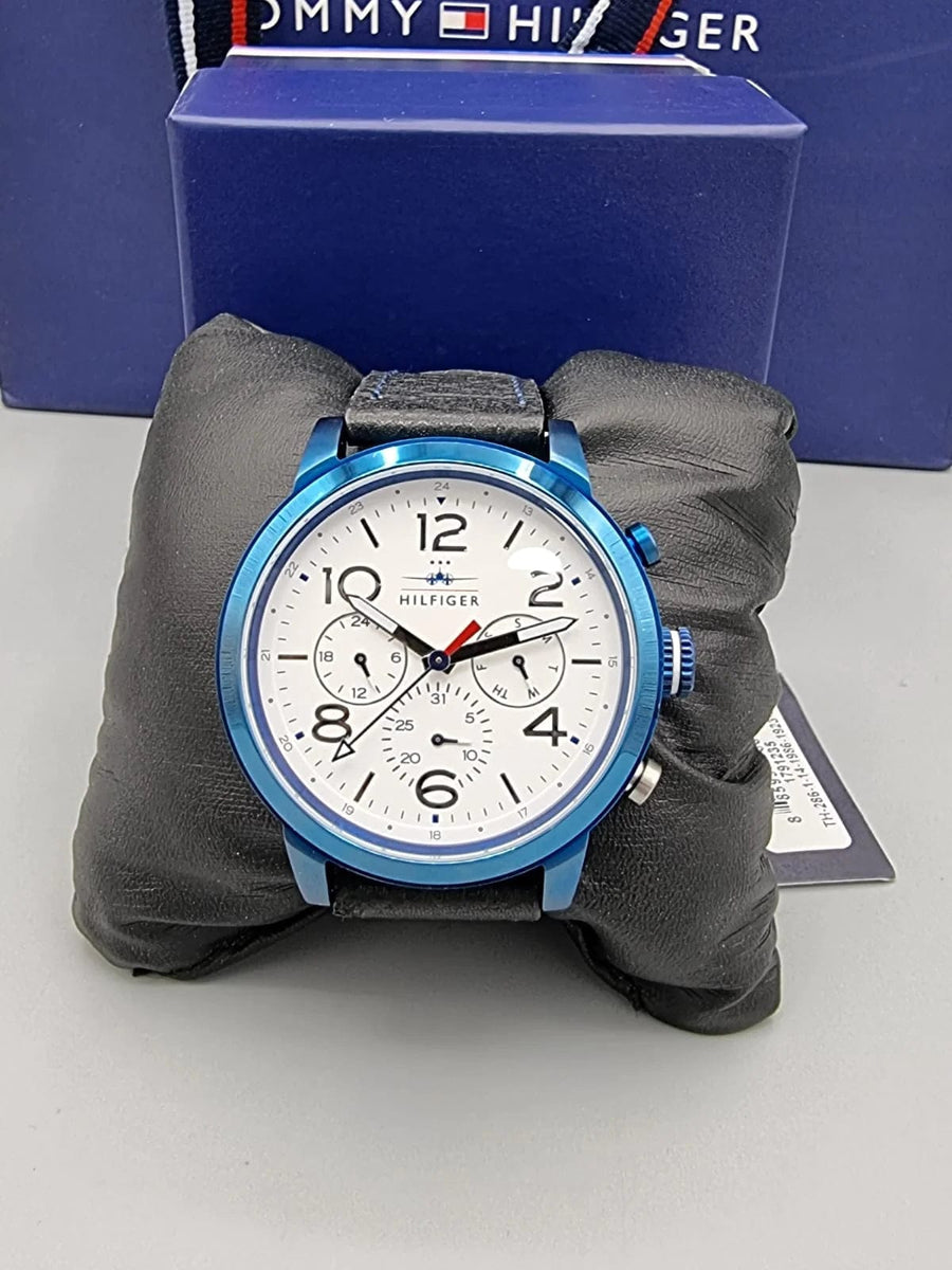 Tommy Hilfiger Jake Multi Function Quartz White Dial Black Leather Strap Watch for Men - 1791235
