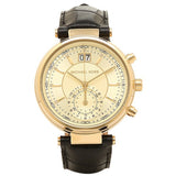 Michael Kors Sawyer Champagne Dial Black Leather Strap Watch for Women - MK2433