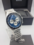 Hugo Boss Chronograph Blue Dial Silver Steel Strap Watch for Men - 1513630