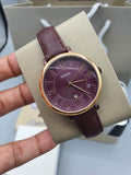 Fossil Jacqueline Burgundy Dial Burgundy Leather Strap Watch for Women  - ES4099