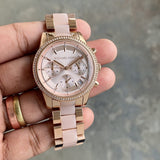 Michael Kors Ritz Chronograph Rose Gold Dial Two Tone Steel Strap Watch for Women - MK6307