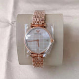 Emporio Armani Gianni T Bar Quartz Mother of Pearl Dial Rose Gold Steel Strap Watch For Women - AR11385