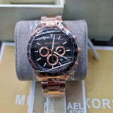 Michael Kors Layton Chronograph Black Dial Rose Gold Steel Strap Watch For Men - MK8824