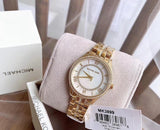 Michael Kors Lauryn Mother of Pearl White Dial Gold Steel Strap Watch for Women - MK3899