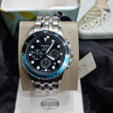 Fossil FB-01 Chronograph Black Dial Silver Steel Strap Watch for Men - FS5827