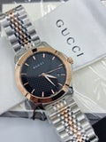 Gucci G Timeless Black Dial Two Tone Steel Strap Watch For Men - YA126410