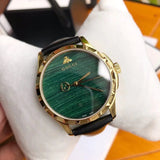 Gucci Le Marche Des Merveilles Quartz Green Dial Black Leather Strap Watch For Women - YA126463