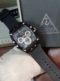 Guess Phoenix Multifunction Black Dial Black Rubber Strap Watch for Men - GW0203G3