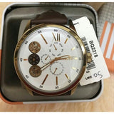 Fossil Flynn Twist Mechanical White Dial Brown Leather Strap Watch for Men - BQ2218