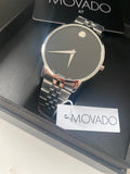 Movado Museum Classic Black Dial Silver Steel Strap Watch For Men - 606504