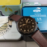 Fossil Retro Pilot Chronograph Brown Dial Brown Leather Strap Watch for Men - FS5833