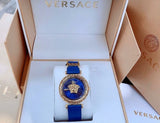 Versace Palazzo Empire Greca Quartz Blue Dial Blue Leather Strap Watch for Women - VEDV00219