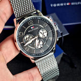 Tommy Hilfiger Quartz Chronograph Black Dial Silver Mesh Bracelet Watch for Men - 1791292