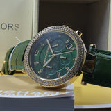 Michael Kors Parker Chronograph Green Dial Green Leather Strap Watch For Women - MK6985