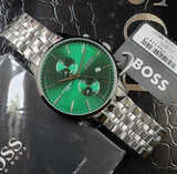 Hugo Boss Associate Green Dial Silver Steel Strap Watch for Men - 1513975