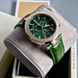 Michael Kors Parker Chronograph Green Dial Green Leather Strap Watch For Women - MK6985