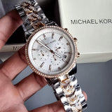 Michael Kors Ritz Chronograph Silver Dial Two Tone Steel Strap Watch For Women - MK6938