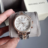 Michael Kors Ritz Chronograph Silver Dial Two Tone Steel Strap Watch For Women - MK6938