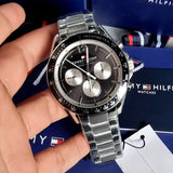 Tommy Hilfiger Luke Quartz Black Dial Silver Steel Strap Watch for Men - 1791120