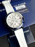 Tommy Hilfiger Bank Chronograph White Dial White Rubber Strap Watch for Men - 1791723