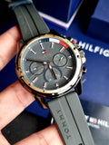 Tommy Hilfiger Mason Black Dial Black Rubber Strap Watch for Men - 1791792