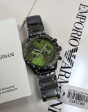 Emporio Armani Mario Chronograph Green Dial Black Steel Strap Watch For Men - AR11472