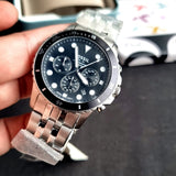 Fossil FB-01 Chronograph Black Dial Silver Steel Strap Watch for Men - FS5837