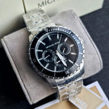 Michael Kors Cunningham Multifunction Black Dial Silver Steel Strap Watch For Men - MK7156