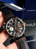 Tommy Hilfiger Trent Black Multifunction Black Dial Black Leather Strap Watch for Men - 1791136